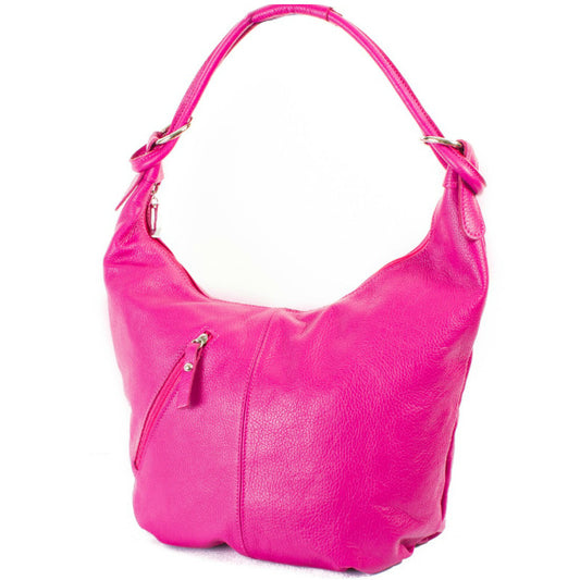 Classic Pink Real Leather Slouch Shoulder Bag - Amilu
