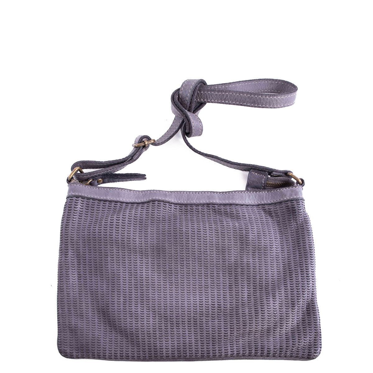 Grey Real Italian Scalloped Leather Cross Body Bag - Amilu