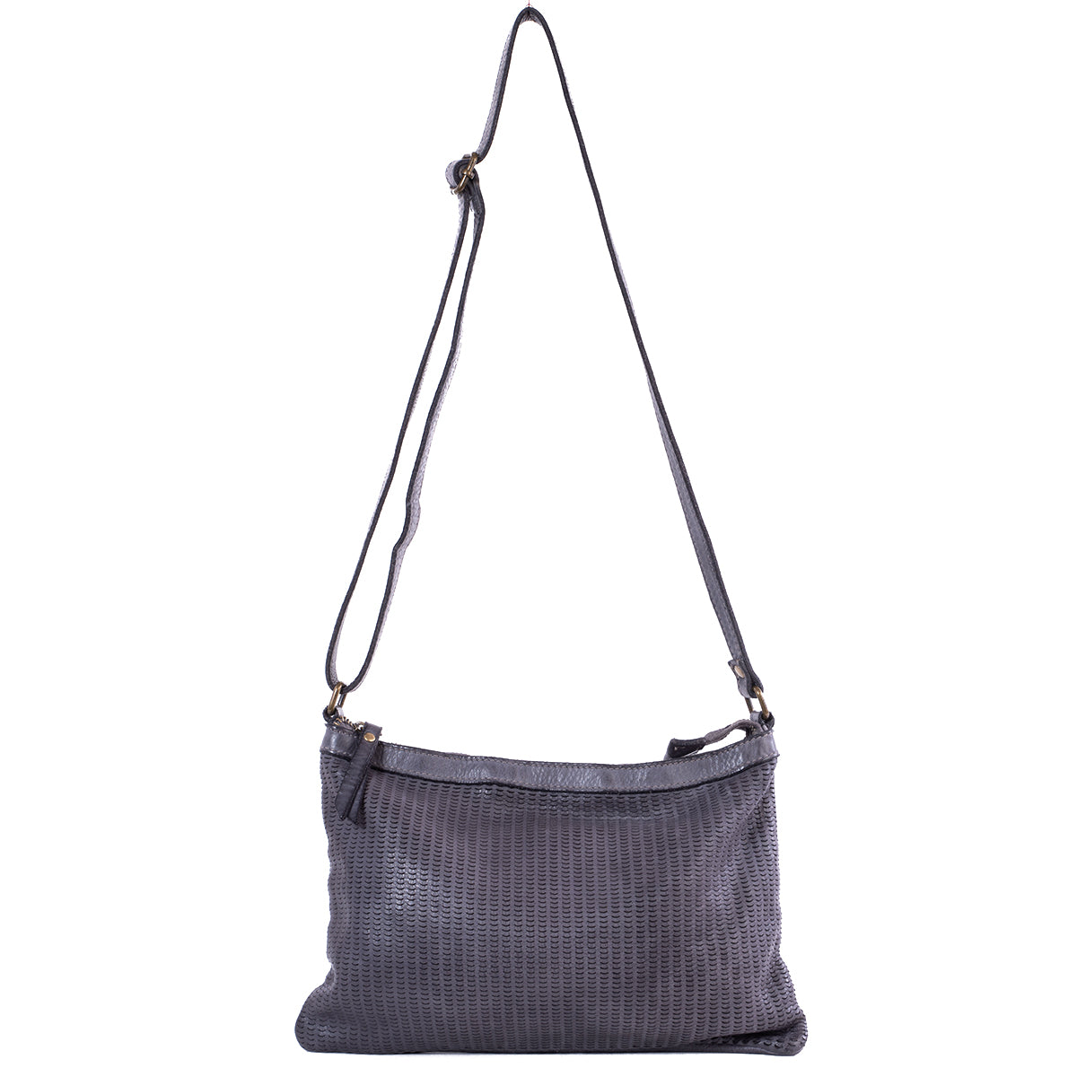 Grey Real Italian Scalloped Leather Cross Body Bag - Amilu