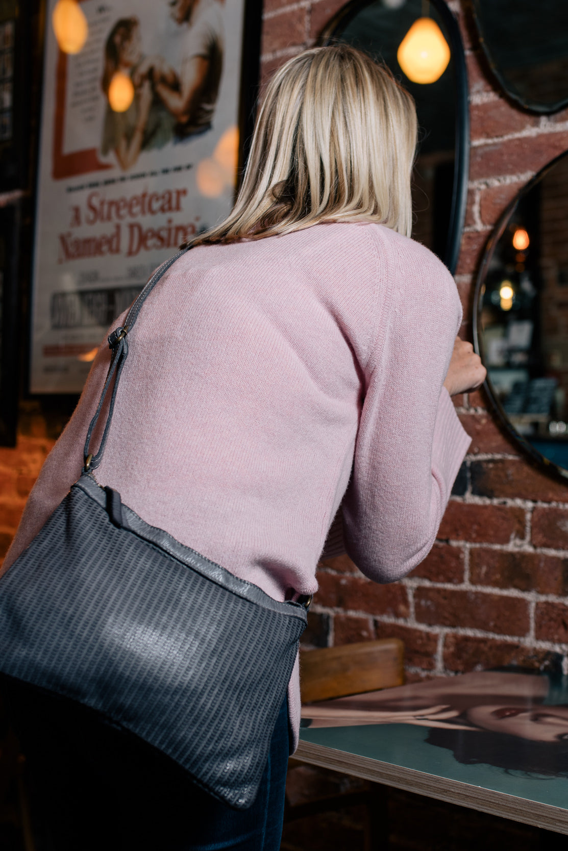 Grey Real Italian Scalloped Leather Cross Body Bag - Amilu
