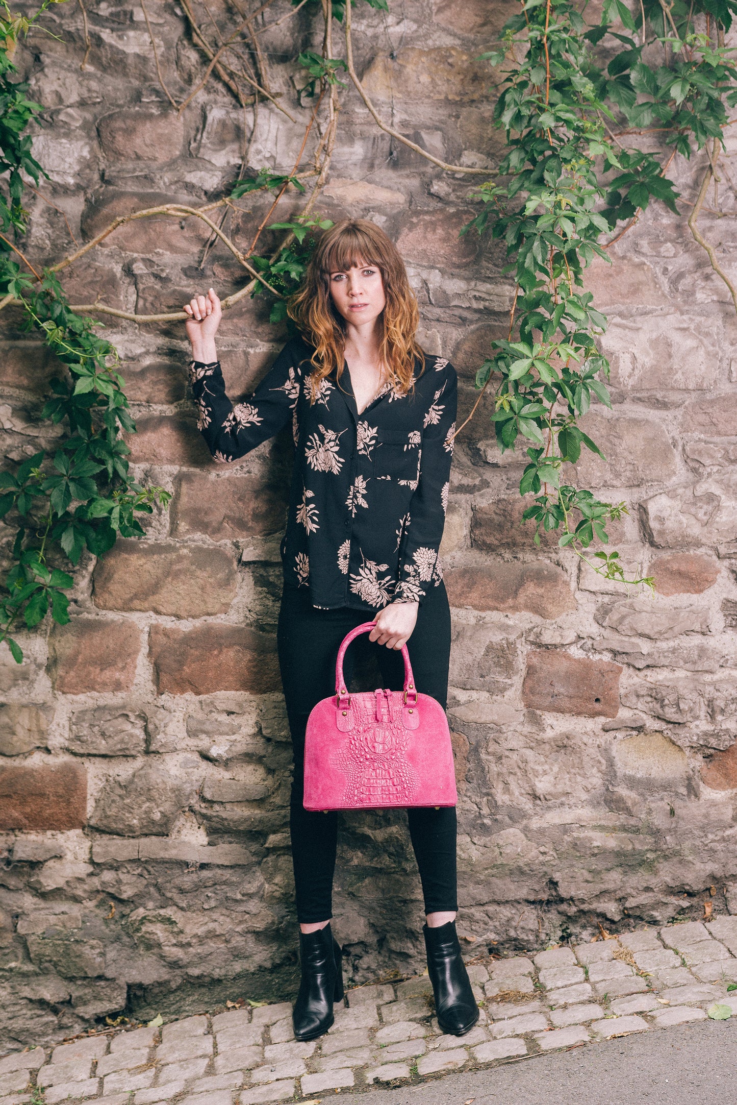 Purple Suede Real Leather Grab Handle Tote Handbag - Amilu