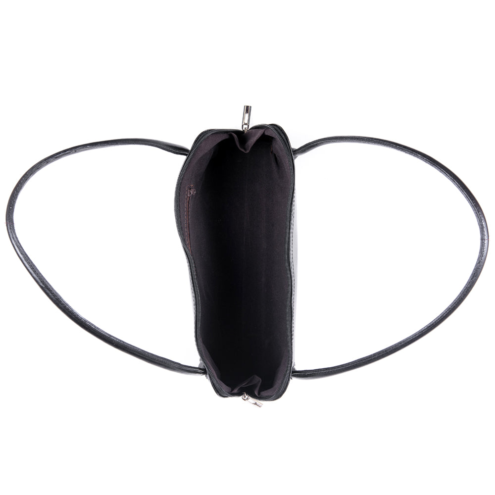 Black Real Leather Shoulder Bag - Amilu