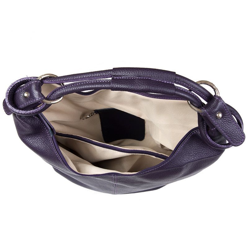 Classic Navy Blue Real Leather Slouch Shoulder Bag - Amilu
