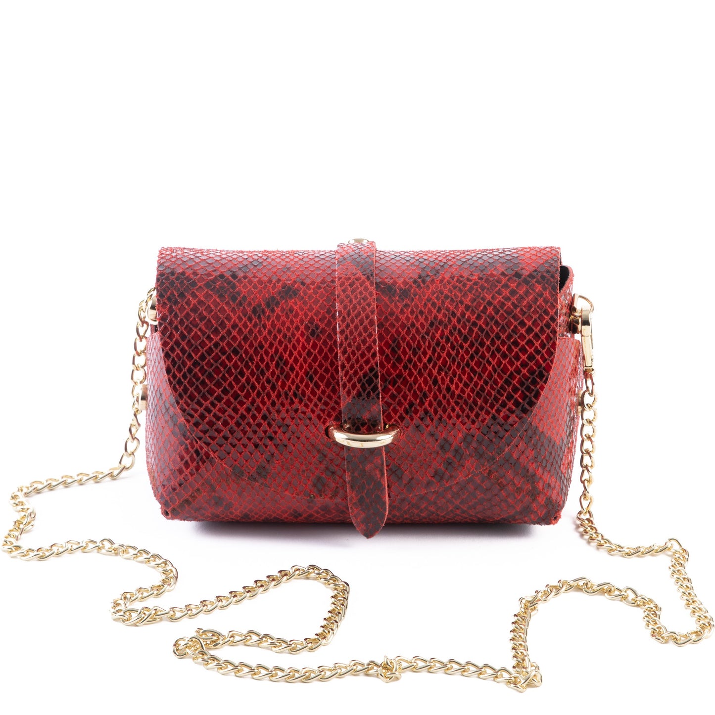 Deep Red Mock Croc Real Leather Mini Clutch Cross Body Bag - Amilu