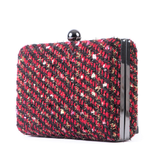 Woven Red and Black Multi Hard Case Box Clutch Bag - Amilu