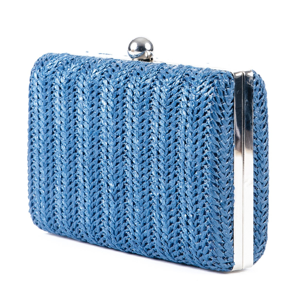 French Navy Woven Hard Case Box Clutch Bag - Amilu