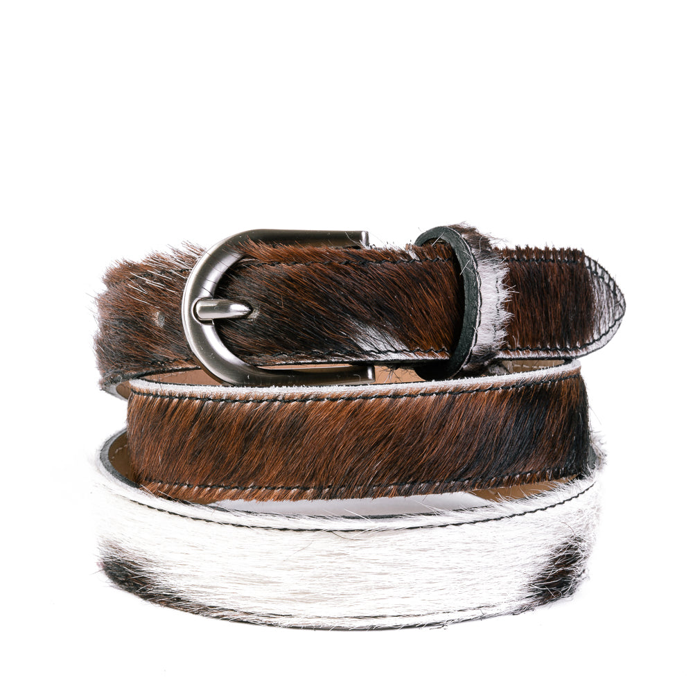 Natural Cow Hair and Real Leather Narrow Belt - Amilu