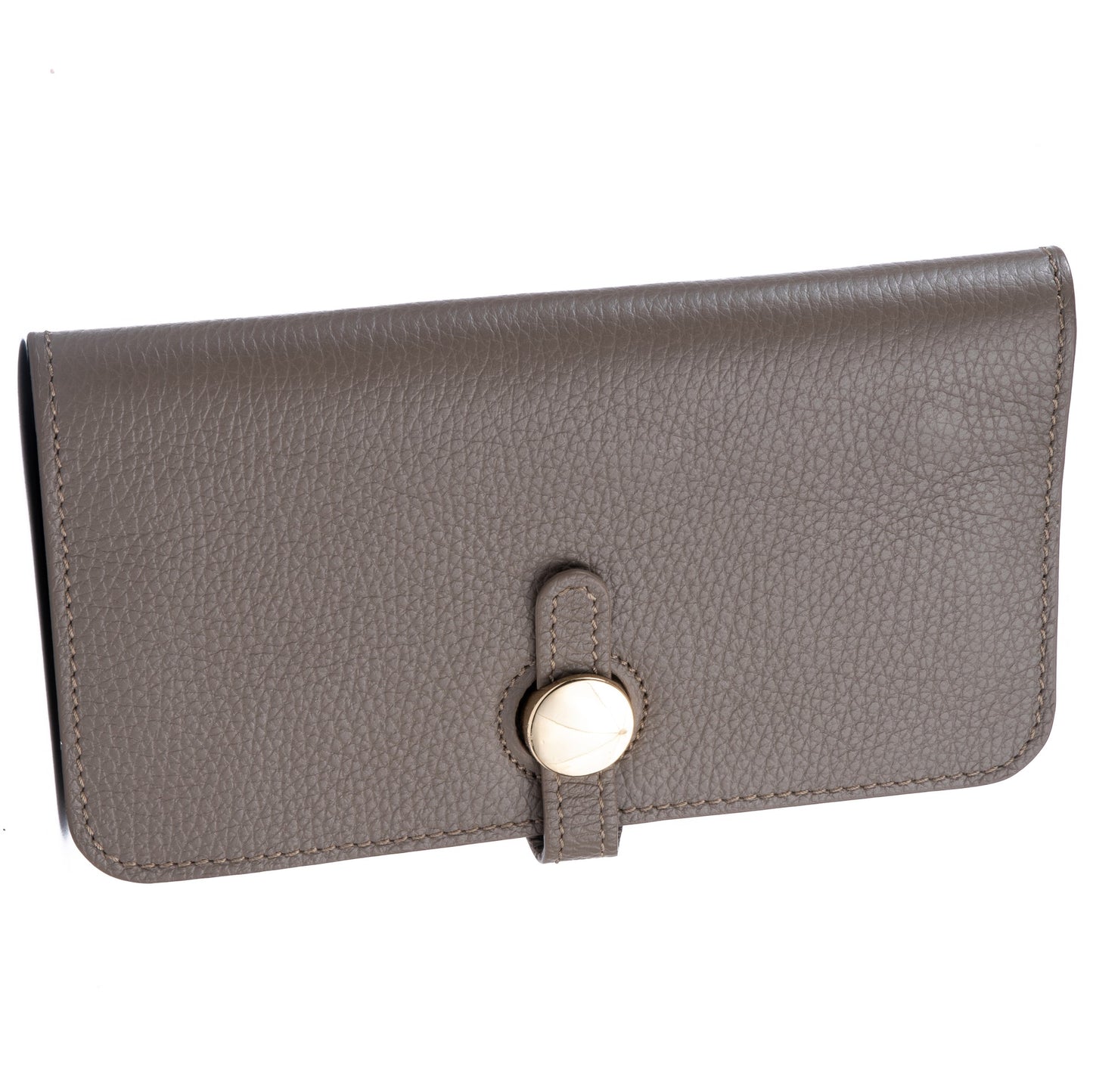 Taupe Pebble Grain Leather Purse Clutch - Amilu