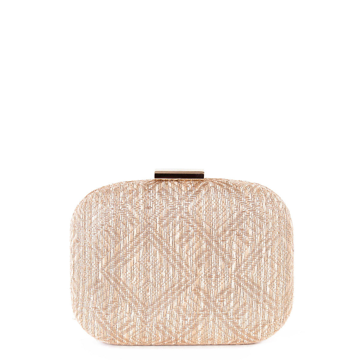 Textured Straw and Gold Shimmer Hardcase Box Clutch - Amilu