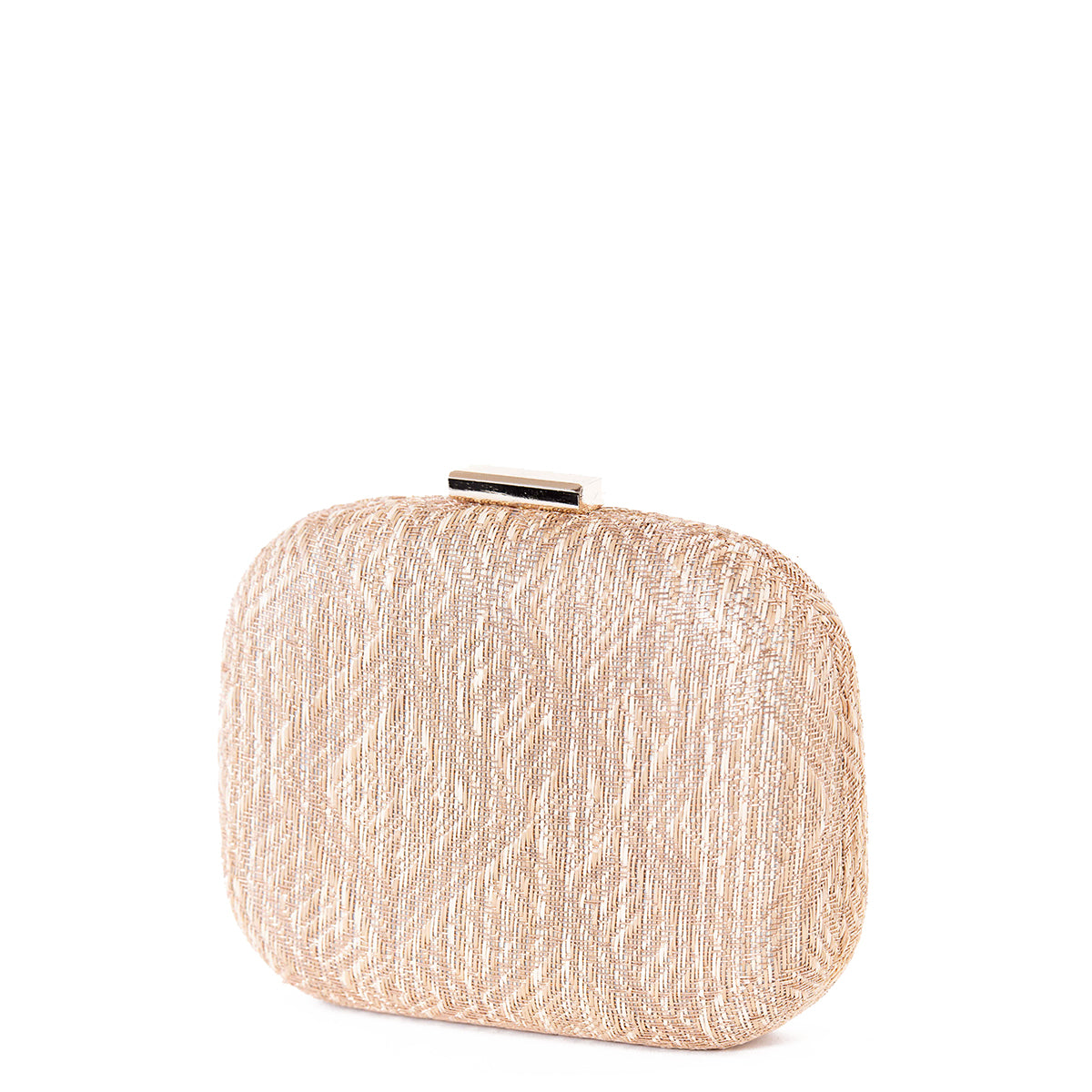 Textured Straw and Gold Shimmer Hardcase Box Clutch - Amilu