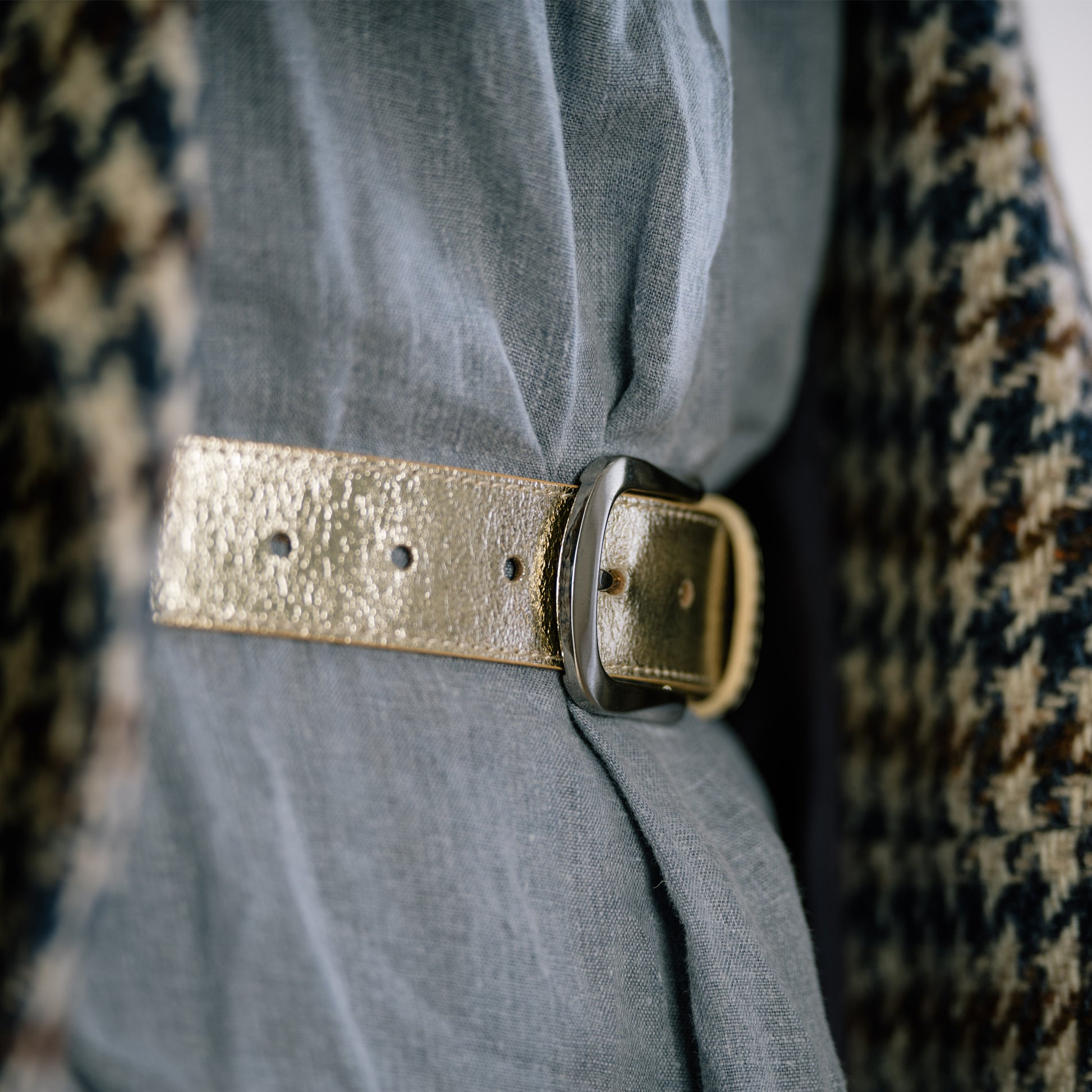 Gold Real Italian Leather Wide Belt - Main Image