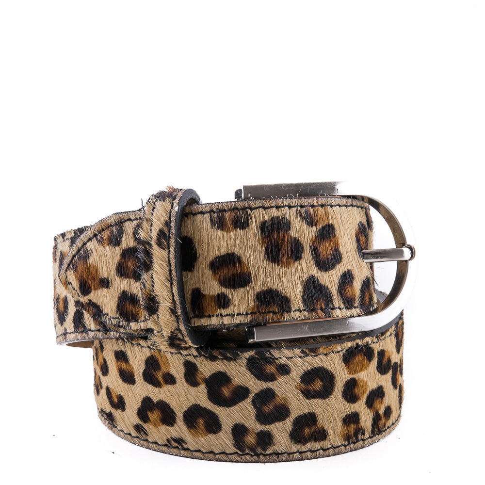 Leopard Cow Hair and Real Leather Wide Belt Pack of Two - Amilu