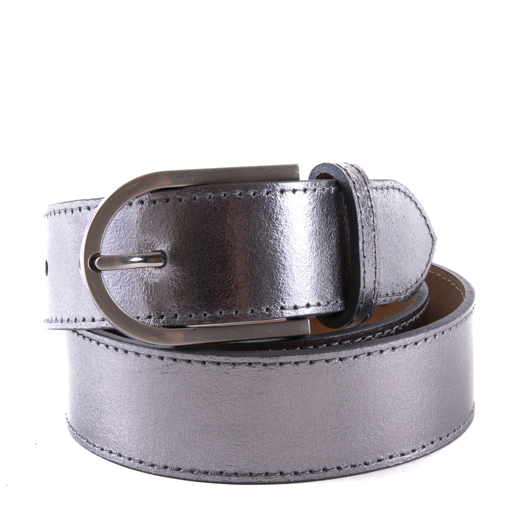 Silver Real Italian Leather Wide Belt - Amilu