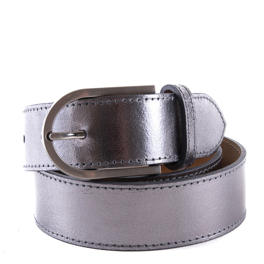 Silver Real Italian Leather Wide Belt Pack of Two - Amilu