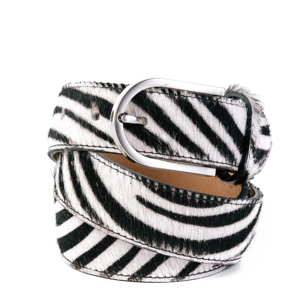 Zebra Cow Hair and Real Leather Wide Belt Pack of Two - Amilu