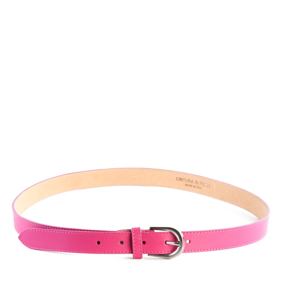 Pink Real Italian Leather Narrow Belt - Amilu
