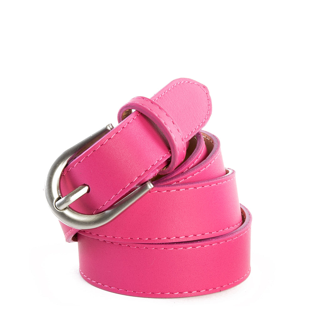 Pink Real Italian Leather Narrow Belt - Amilu