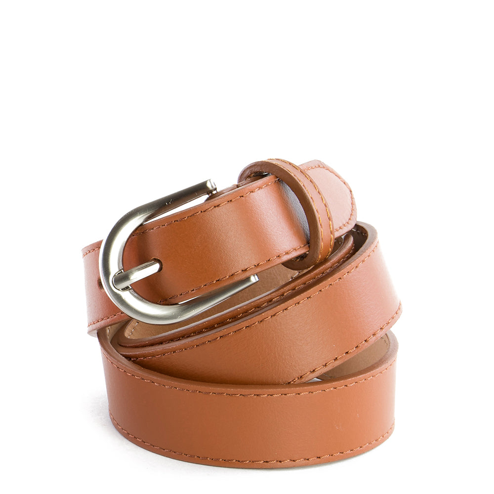 Tan Real Italian Leather Narrow Belt - Amilu