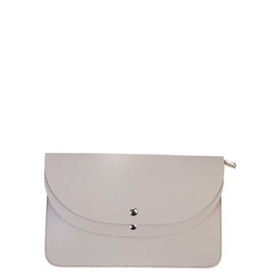 Pale Grey Pebbled Grain Envelope Clutch Bag with Additional Cross Body and Wrist Strap - Amilu