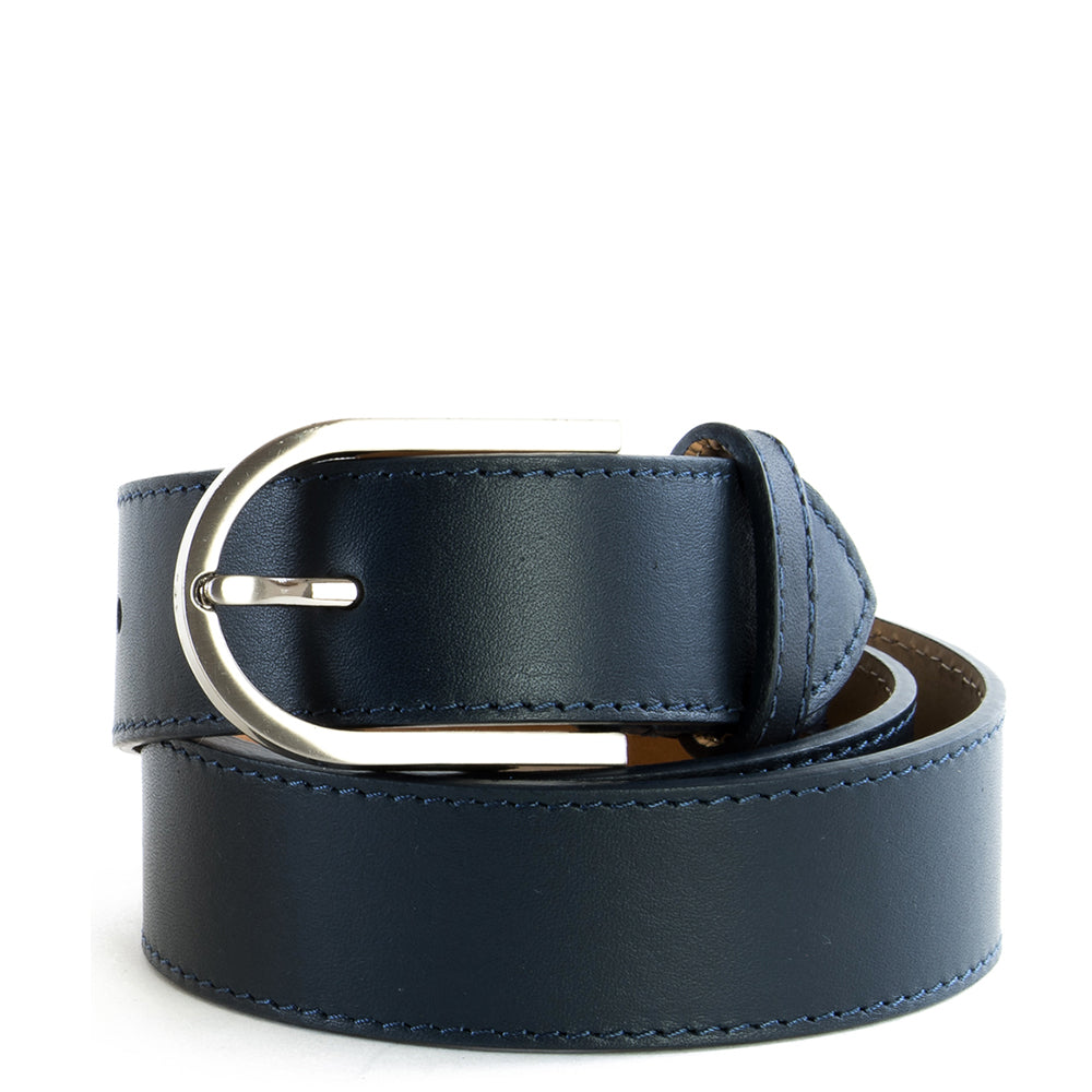 Navy Real Italian Leather Wide Belt - Amilu