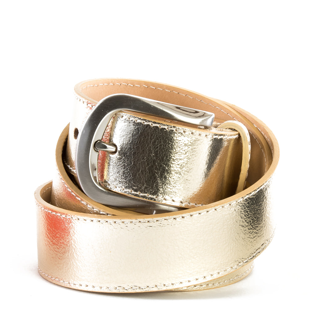 Gold Real Italian Leather Wide Belt - Amilu