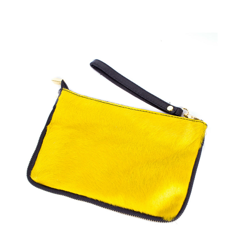 Yellow Real Leather & Cow Hair Clutch Bag - Amilu