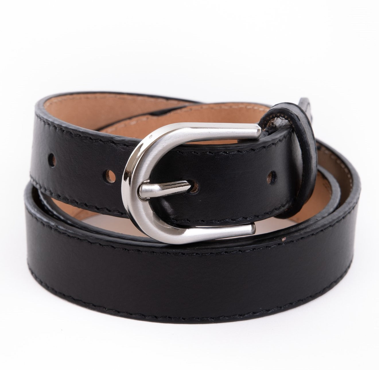 Black Real Italian Leather Narrow Belt - Amilu