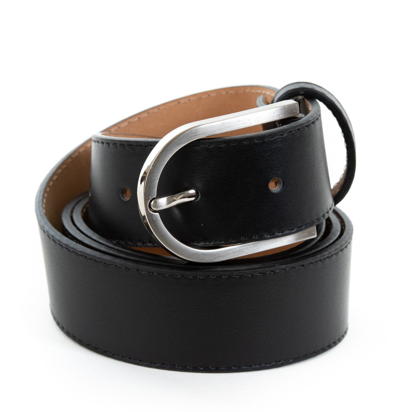Black Real Italian Leather Wide Belt - Amilu